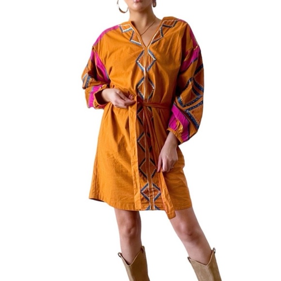 Anthropologie Stasiana Embroidered Tunic Boho Mini Long Sleeve Dress XL - Picture 2 of 12